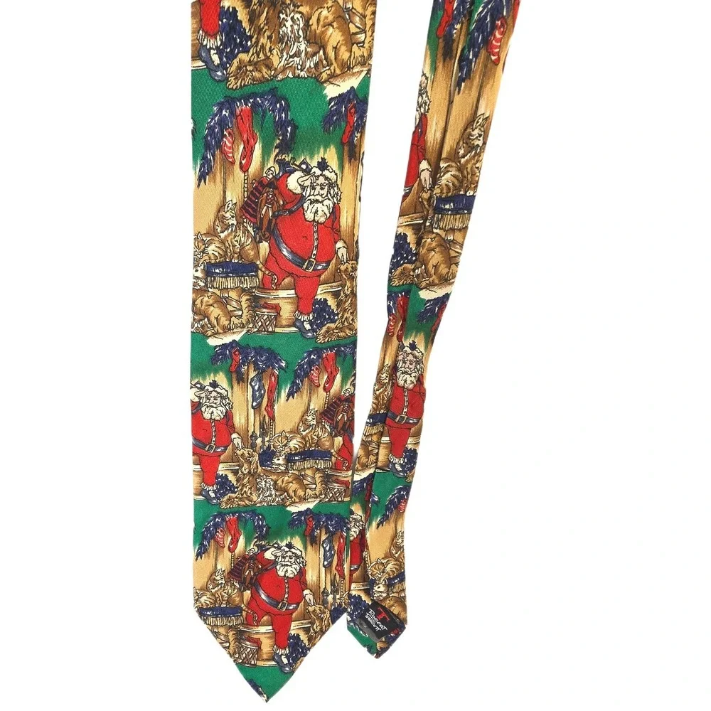 90s VTG Robert Talbott Christmas‎ Tie Santa Cats Dogs 100% Silk Hand Printed